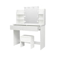 Modern Dressing Table With 2 Drawers, 4 Open Shelves Rectangular Makeup Table With Mirror, 10 Lamp Bulb,42.52*15.75* 52.76Inch,For Bedroom White Particle Board Mdf