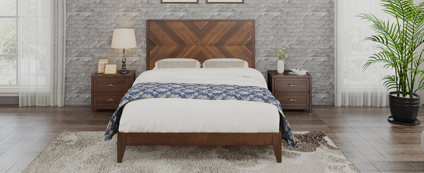Mid Century Modern Platform Bed Wood Slat Support With No Box Spring Needed,King Walnut Box Spring Not Required King Walnut Wood Bedroom Mid Century Modern Bed Frame Wood