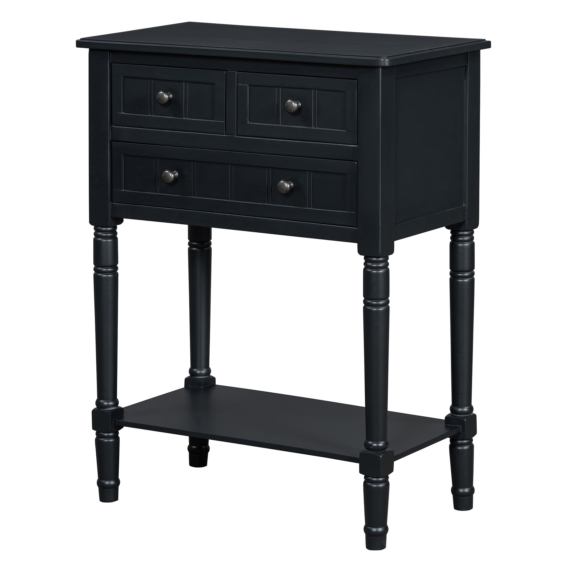 Narrow Console Table, Slim Sofa Table With Three Storage Drawers And Bottom Shelf Black Black Solid Wood Mdf