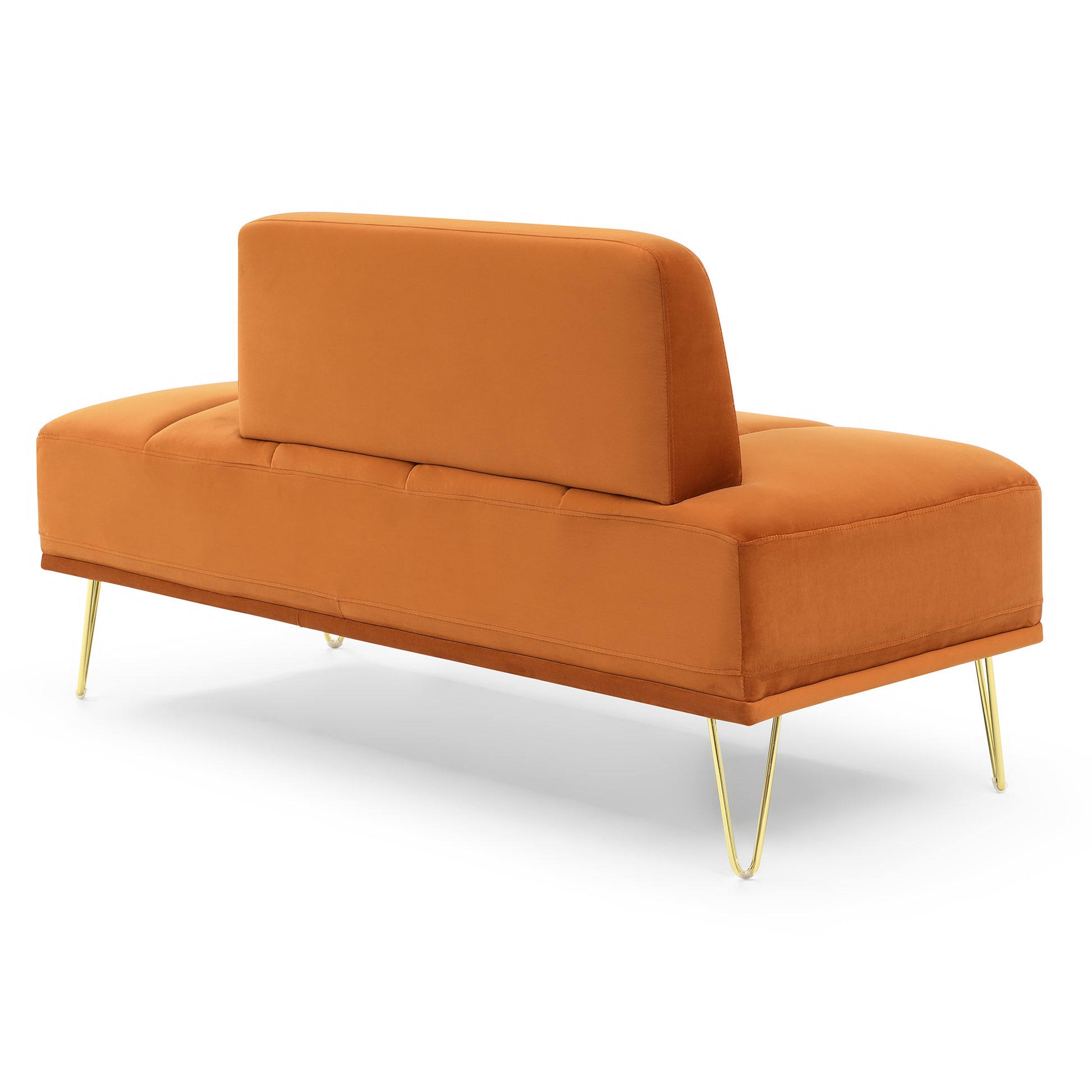 56.3"Inch Modern End Of Bed Bench,Velvet Fabric Upholstered 2Seater Sofa Couch Entryway Ottoman Bench, Fuzzy Sofa Stool Footrest ,Window Bench With Gold Metal Legs For Bedroom, Living Room,Orange Orange Velvet Wood Primary Living Space Foam Velvet 2 Seat