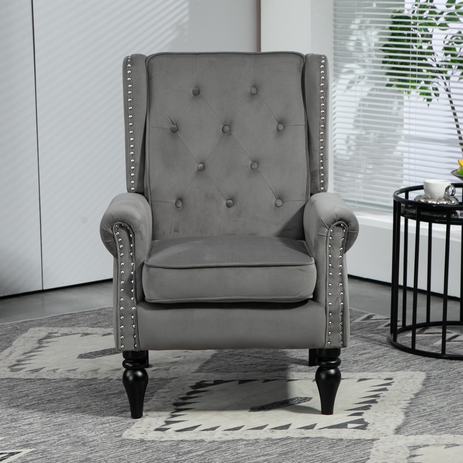 Coolmore Wood Frame Armchair, Modern Accent Chair Lounge Chair With Sturdy Wood Legs For Living Room Bedroom Dark Gray Dark Gray Foam Velvet