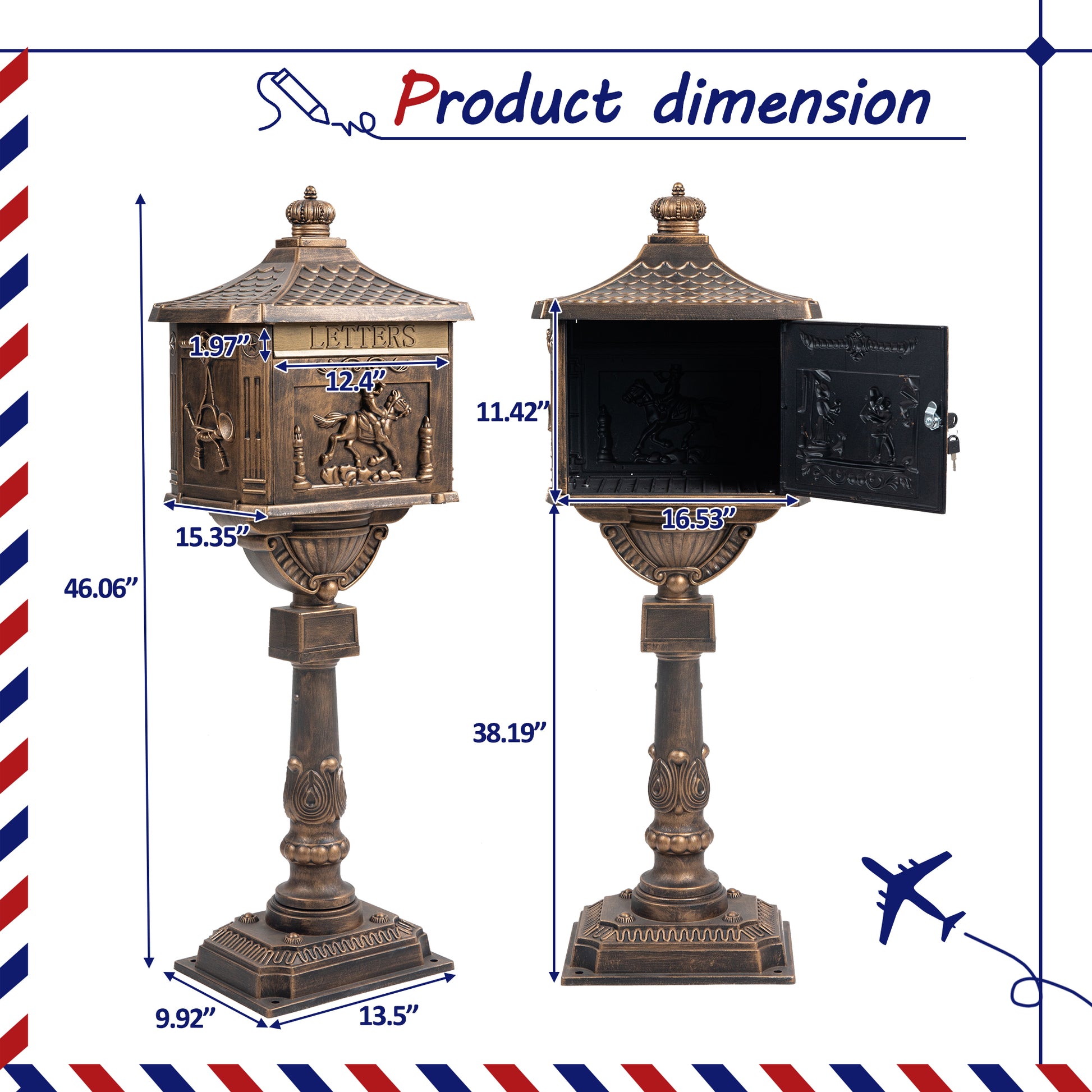 Polar Aurora Mailbox Cast Aluminum Bronze Mail Box Postal Box Security Heavy Duty Bronze Aluminium