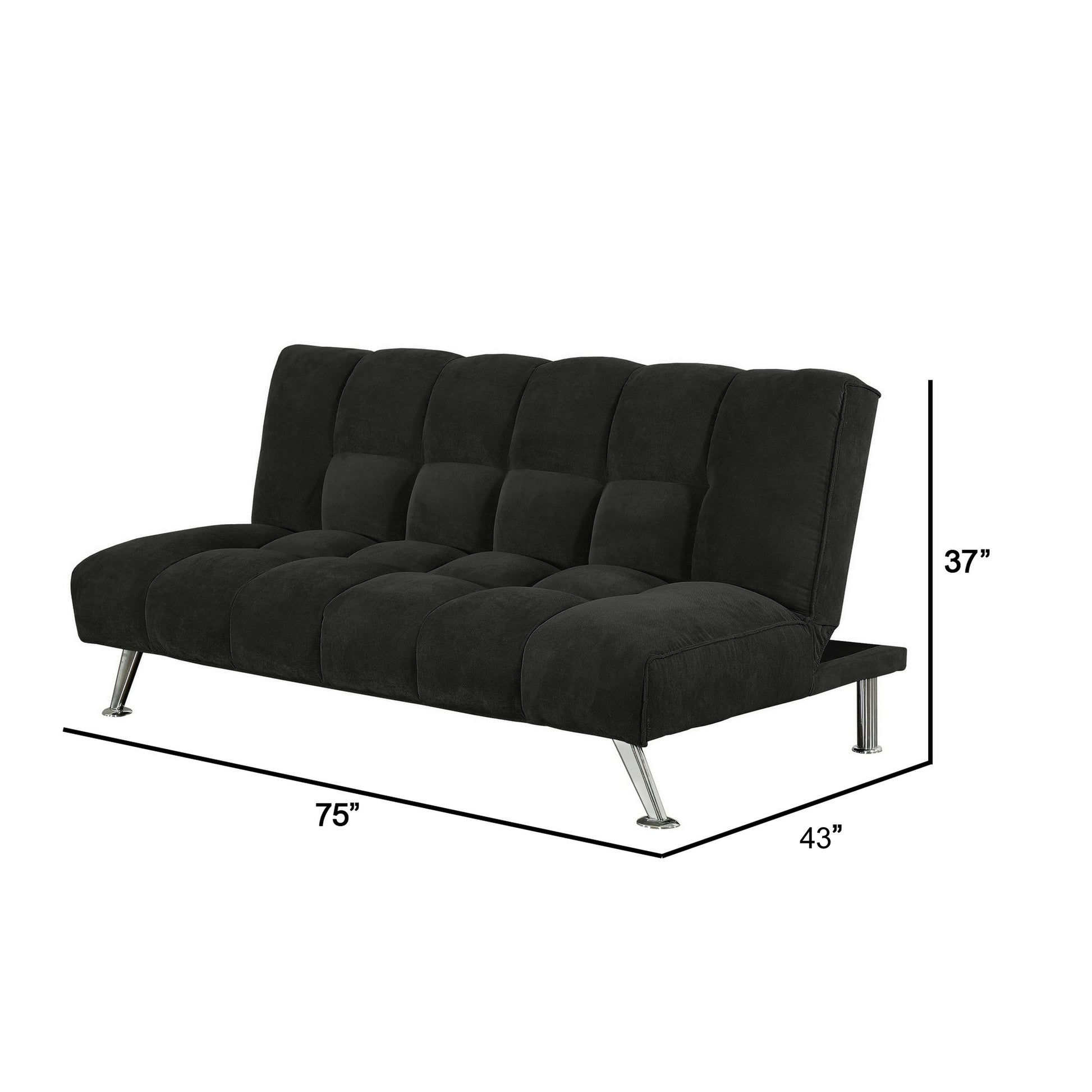 75 Inch Sofa Bed, Pocket Coils And Spring, Stylish Tufted Black Fabric Twin Black Wood Fabric