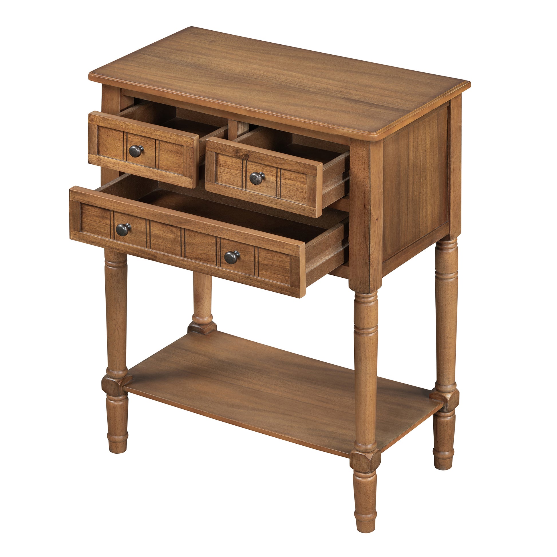 Narrow Console Table, Slim Sofa Table With Three Storage Drawers And Bottom Shelf Natural Natural Solid Wood Mdf