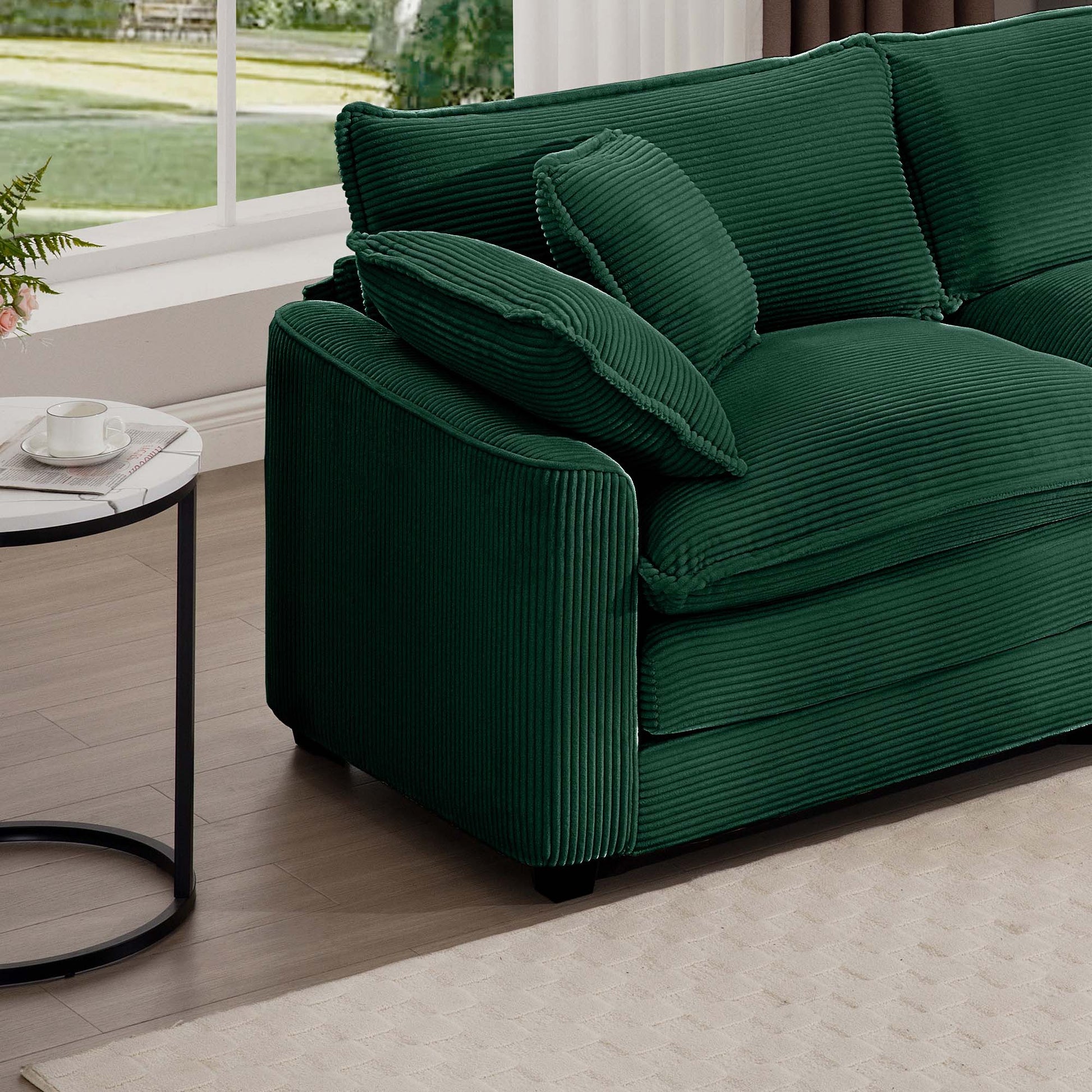 Mid Century Modern Sectional Set Of Two, One 3 Seater Sectional And One Single Seater Sectional With 2 Arm Pillows And 4 Throw Pillows, Living Room Sectional Green Corduroy Fabric Green Corduroy 3 Seat