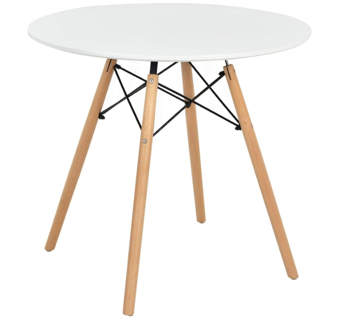 31.5" Round Dining Table Kitchen Table White Dining Table With White Mdf Desktop And Solid Wood Legs .Modern Style Coffee Table Leisure Dining Room Round Table For Kitchen Living Room White Kitchen Round Mdf