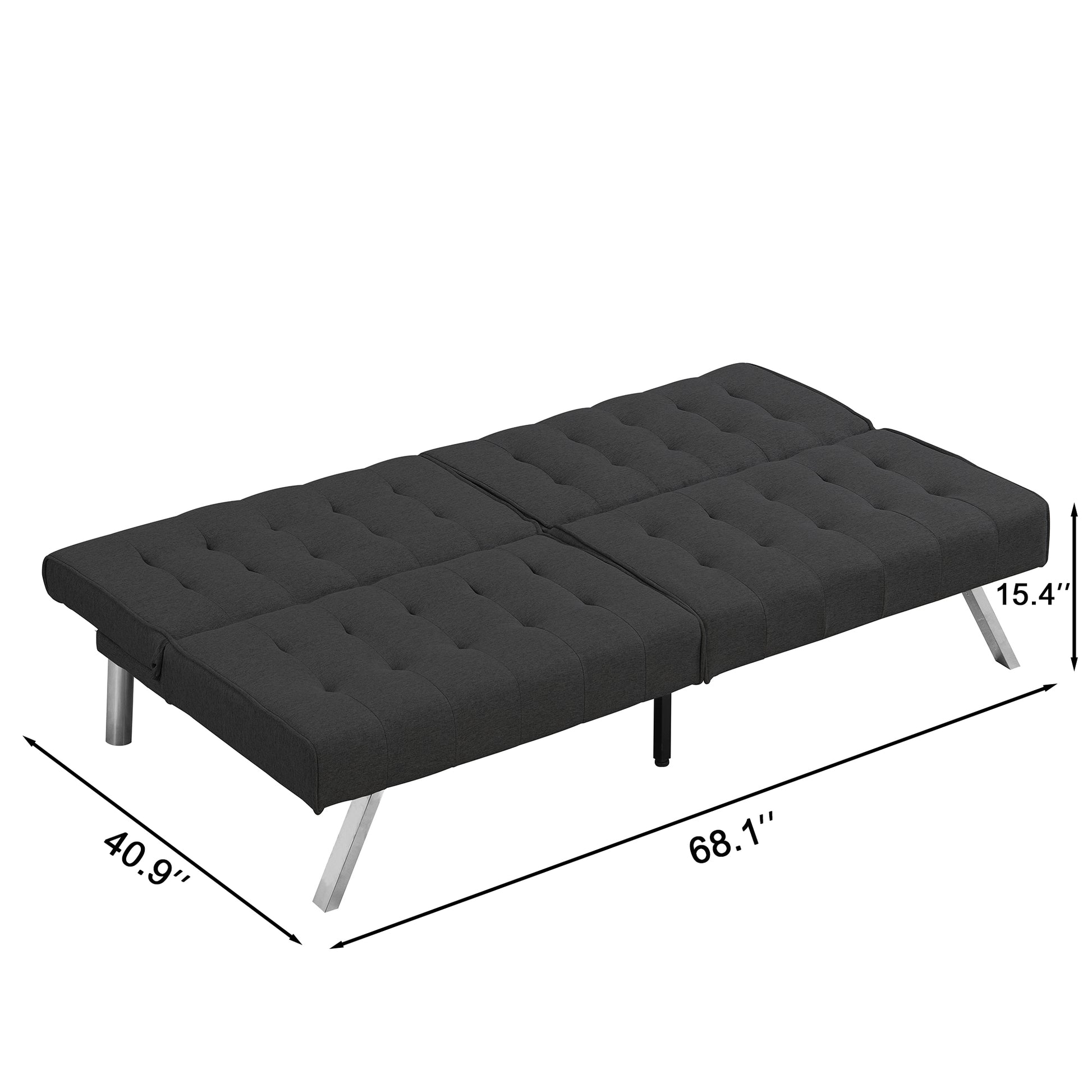 Wood Frame, Stainless Leg, Futon, Sofa Bed Black Black Fabric 2 Seat
