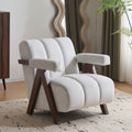 Mid Century Modern Accent Chair With Solid Wood Frame, Upholstered Living Room Chairs With Thick Cushion, Comfy Tufted Arm Chair For Bedroom, Living Room, Velvet, Ivory Ivory White Velvet