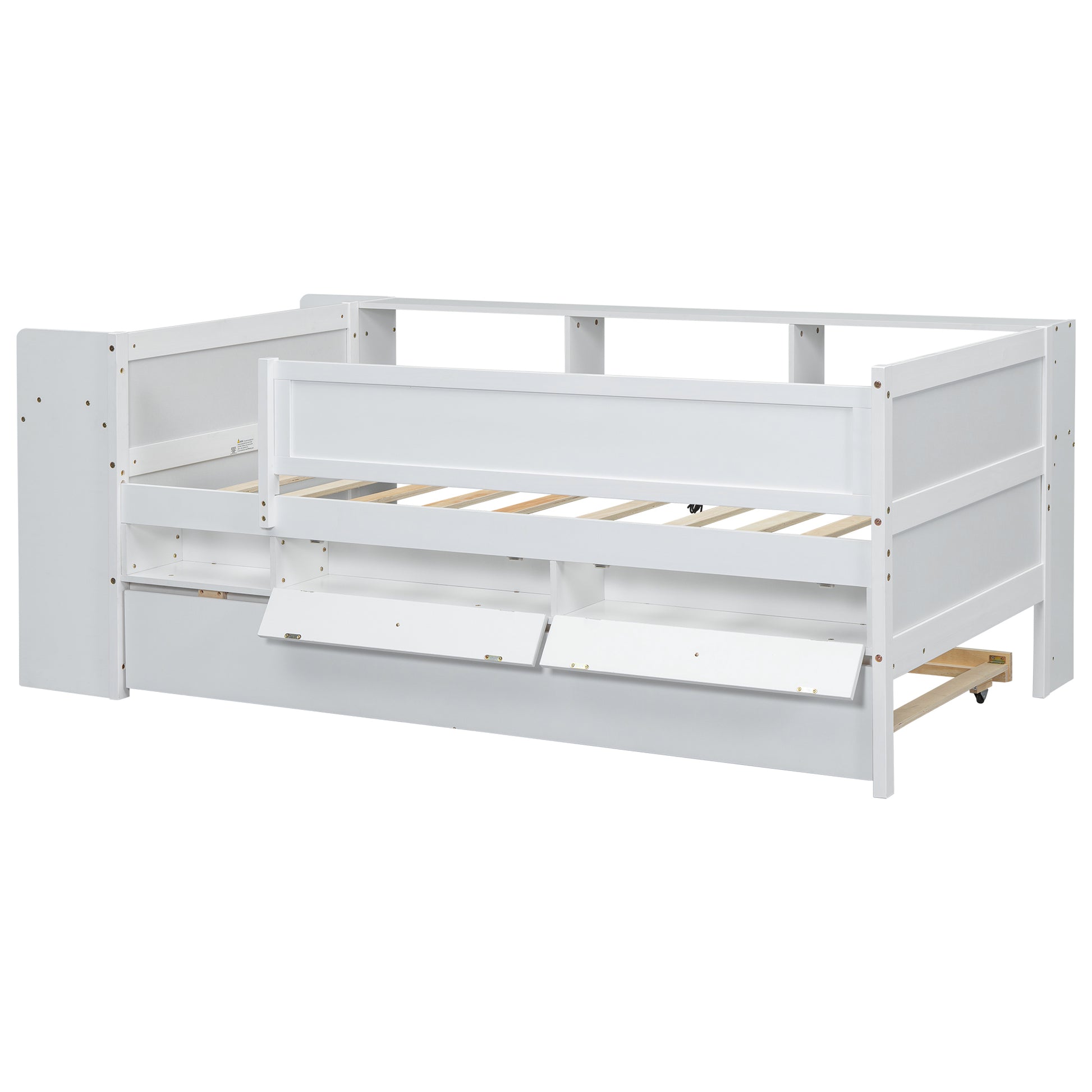 Multi Functional Twin Daybed With Drawers And Trundle, Headboard Storage And Tables, Usb Charging Station, White Box Spring Not Required Twin White Wood Daybeds Pine