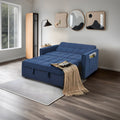 Stylish Blue Pull Out Sofa Bed With Woven Polyester Fabric & Solid Wood Frame Blue Polyester 2 Seat