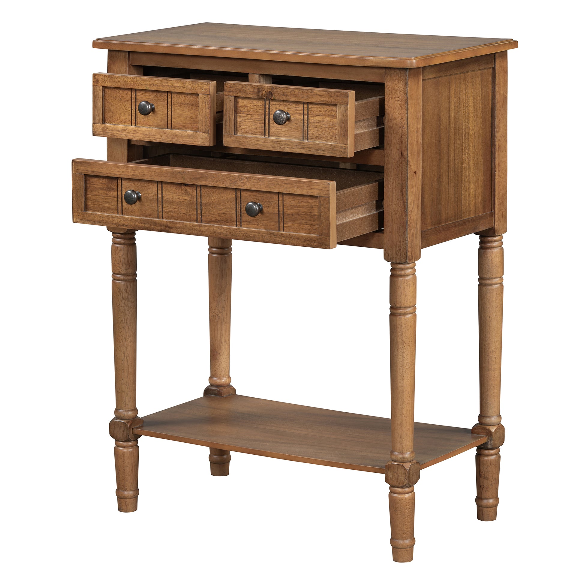 Narrow Console Table, Slim Sofa Table With Three Storage Drawers And Bottom Shelf Natural Natural Solid Wood Mdf