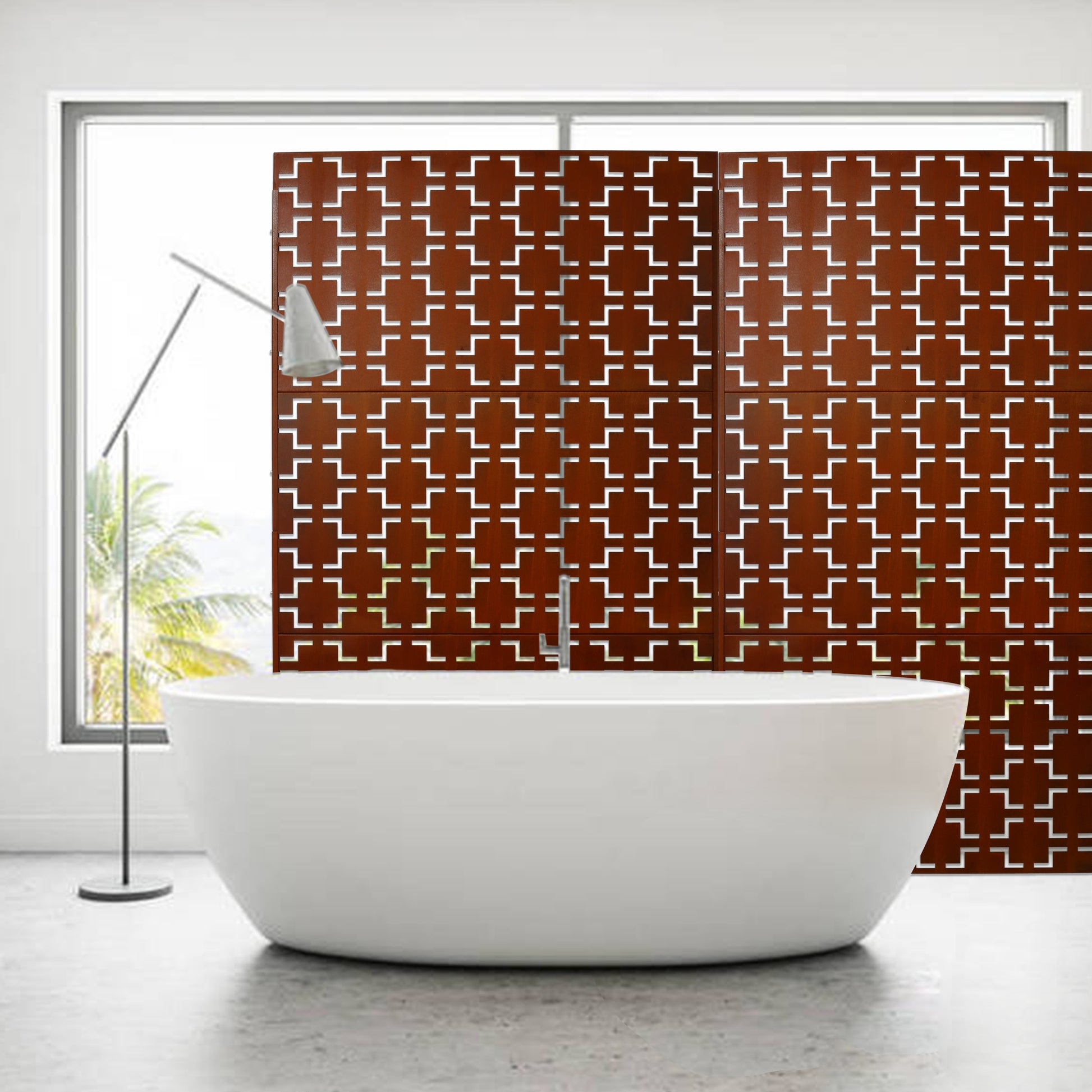 Outdoor & Indoor Privacy Screen Metal Privacy Screen 76" H 48" W, Freestanding Decorative Privacy Screen For Deck Balcony Patio, Privacy Fence Panels For Outside Lawn Garden Ps105 Rusty Rust Red