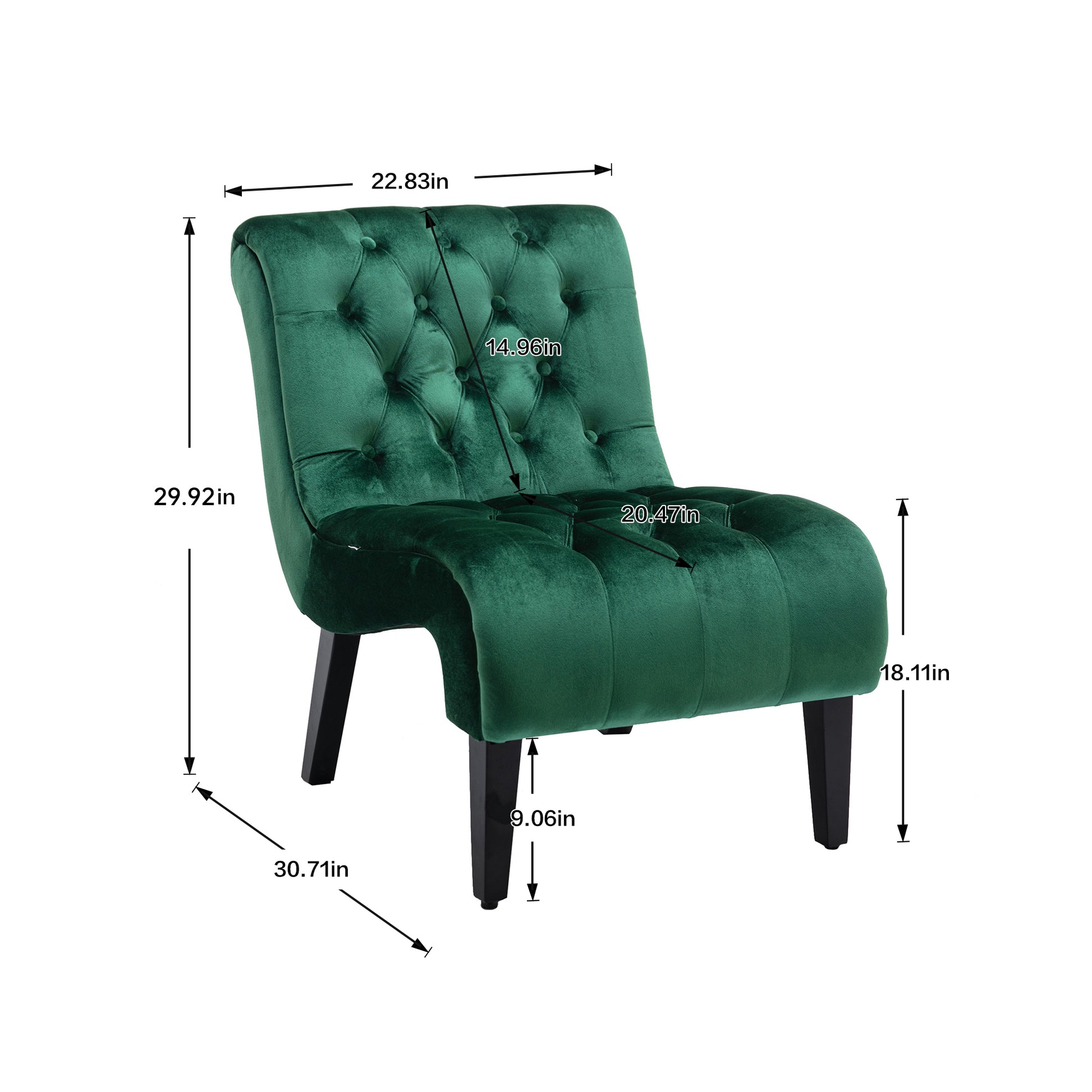Coolmore Modern Velvet Armless Accent Living Room Chair Leisure Chair,Upholstered Fabric Button Comfortable Chair With Wooden Legs For Bedroom, Living Room, Office Green Velvet Green Primary Living Space Foam Velvet