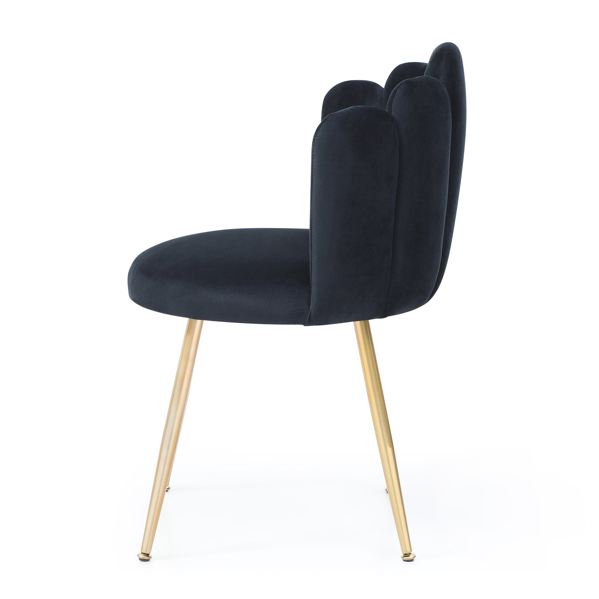 Modern Velvet Dining Chairs Set Of 2, Upholstered Woven Dining Chair With Golden Metal Legs, Upholstered Dining Chairs For Dining Room, Kitchen, Vanity, Living Room Black Primary Living Space Foam Velvet
