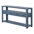 62.2'' Modern Console Table Sofa Table For Living Room With 4 Drawers And 2 Shelves Navy Blue Solid Wood Mdf
