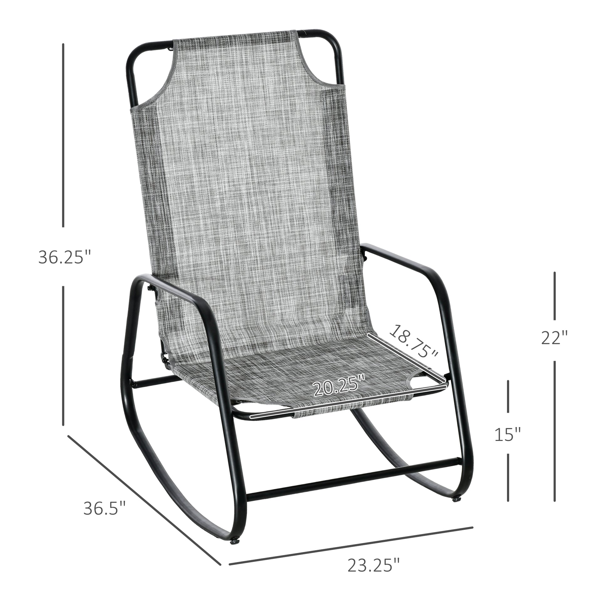 Outsunny Garden Rocking Chair, Outdoor Indoor Sling Fabric Rocker For Patio, Balcony, Porch, Grey Gray Steel