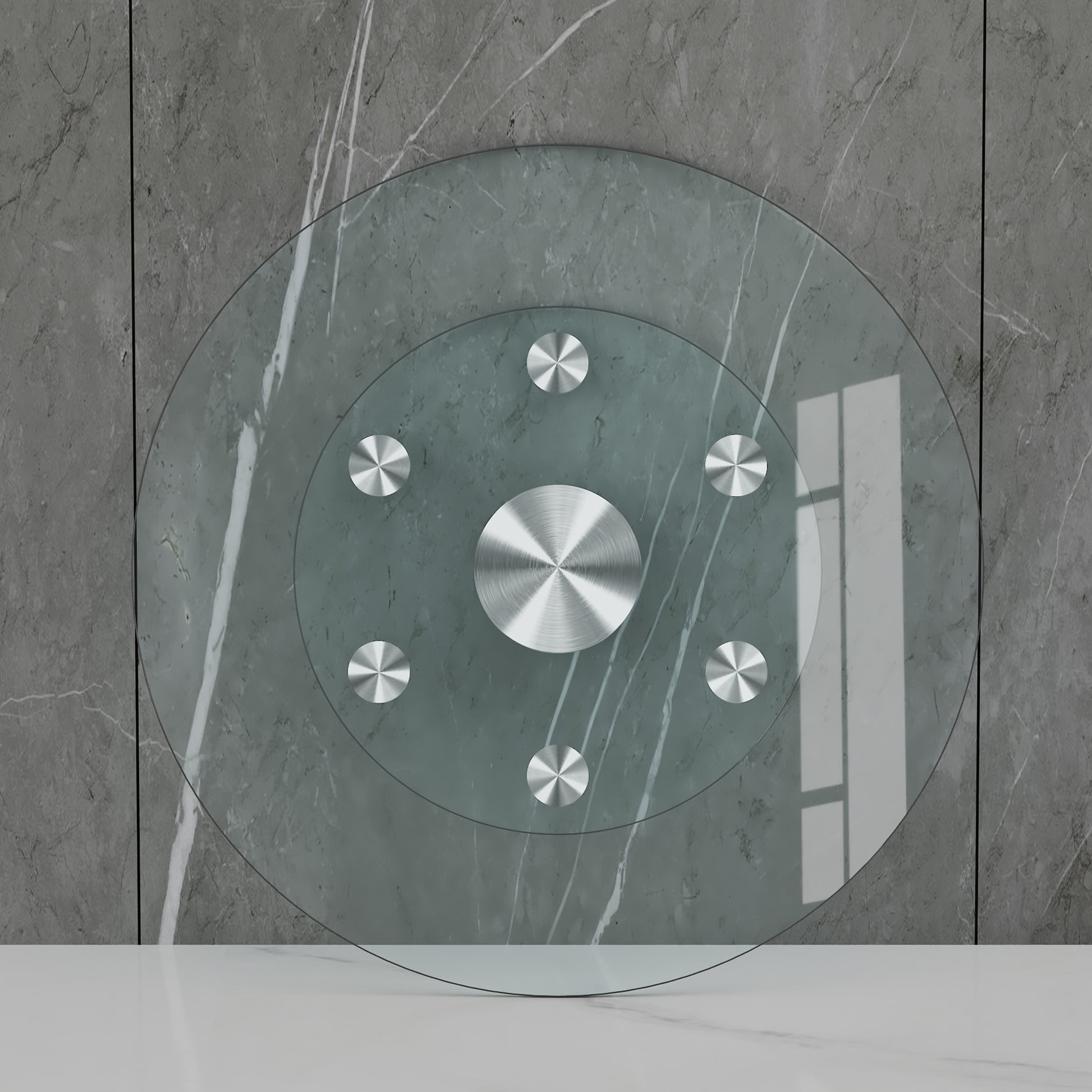 Double Layer Rotatable Round Glass.The Rotatable Design Makes It More Convenient To Retrieve And Place Items.The Upper Glass Has A Diameter Of 24 Inches, While The Lower Glass15 Inches. Transparent Glass