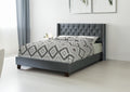 Queen Bed In Blue Gray Box Spring Not Required Queen Gray Fabric