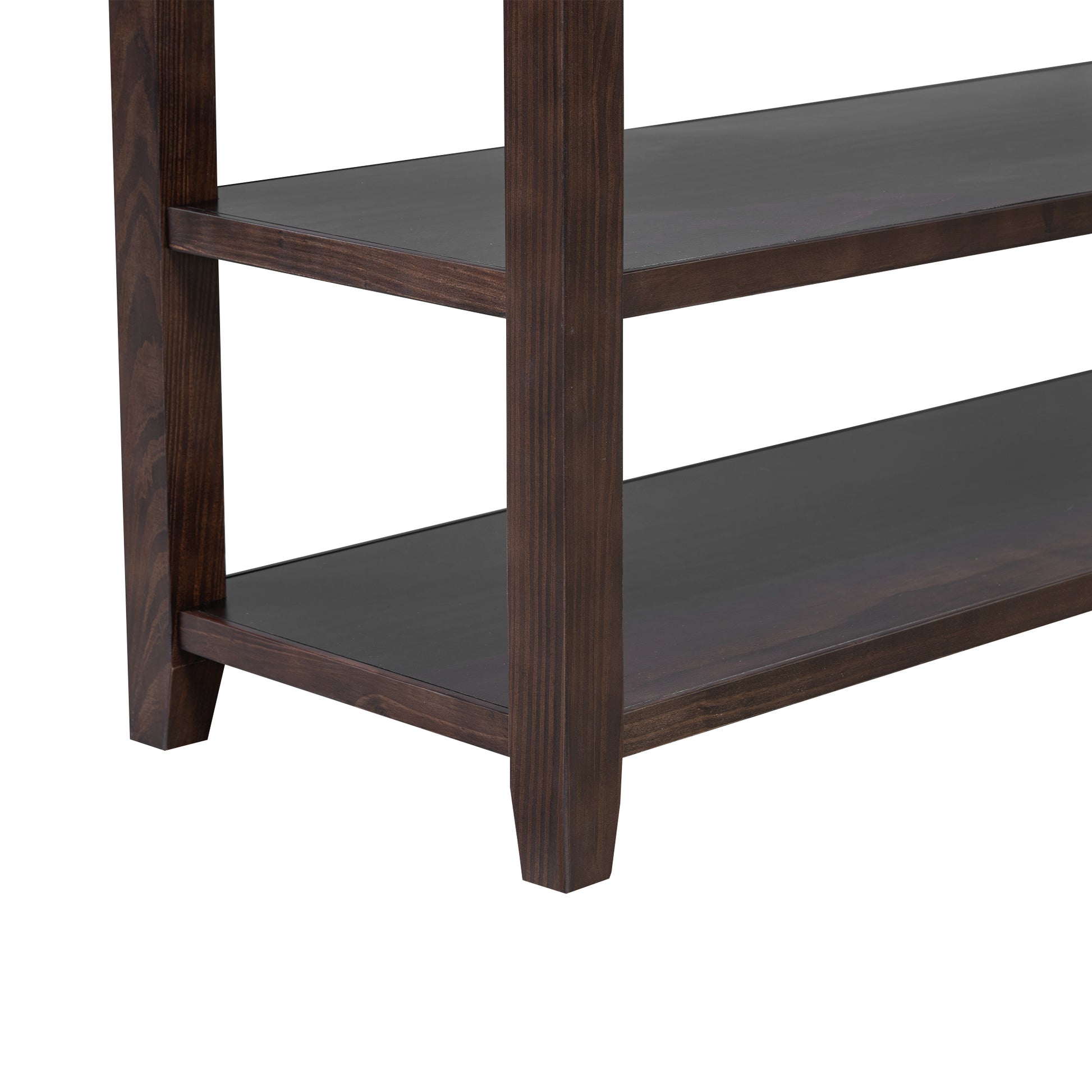Retro Design Console Table With Two Open Shelves, Pine Solid Wood Frame And Legs For Living Room Espresso Espresso Solid Wood Mdf