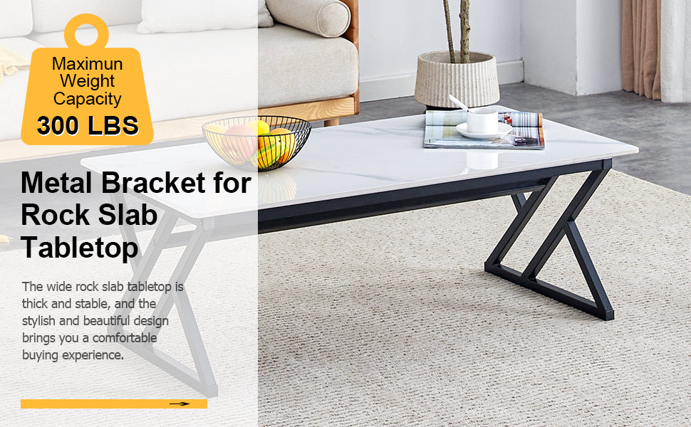 A Modern Minimalist Style White Marble Patterned Coffee Table With Black Metal Legs. Computer Desk. Game Table. Tea Table. Ct Xx White Black Sintered Stone