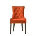 Esme 24 Inch Solid Wood Dining Chair, Velvet, Tufted, Set Of 2, Orange Orange Solid Wood