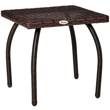Outdoor Pe Wicker Side Table, Small Square Rattan End Table, All Weather Material Coffee Table For Garden, Balcony, Backyard, Brown Brown Steel