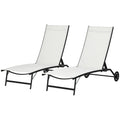 Outsunny Chaise Lounge Outdoor, 2 Piece Lounge Chair With Wheels, Tanning Chair With 5 Adjustable Positions For Patio, Beach, Yard, Pool, Cream White Cream White Fabric