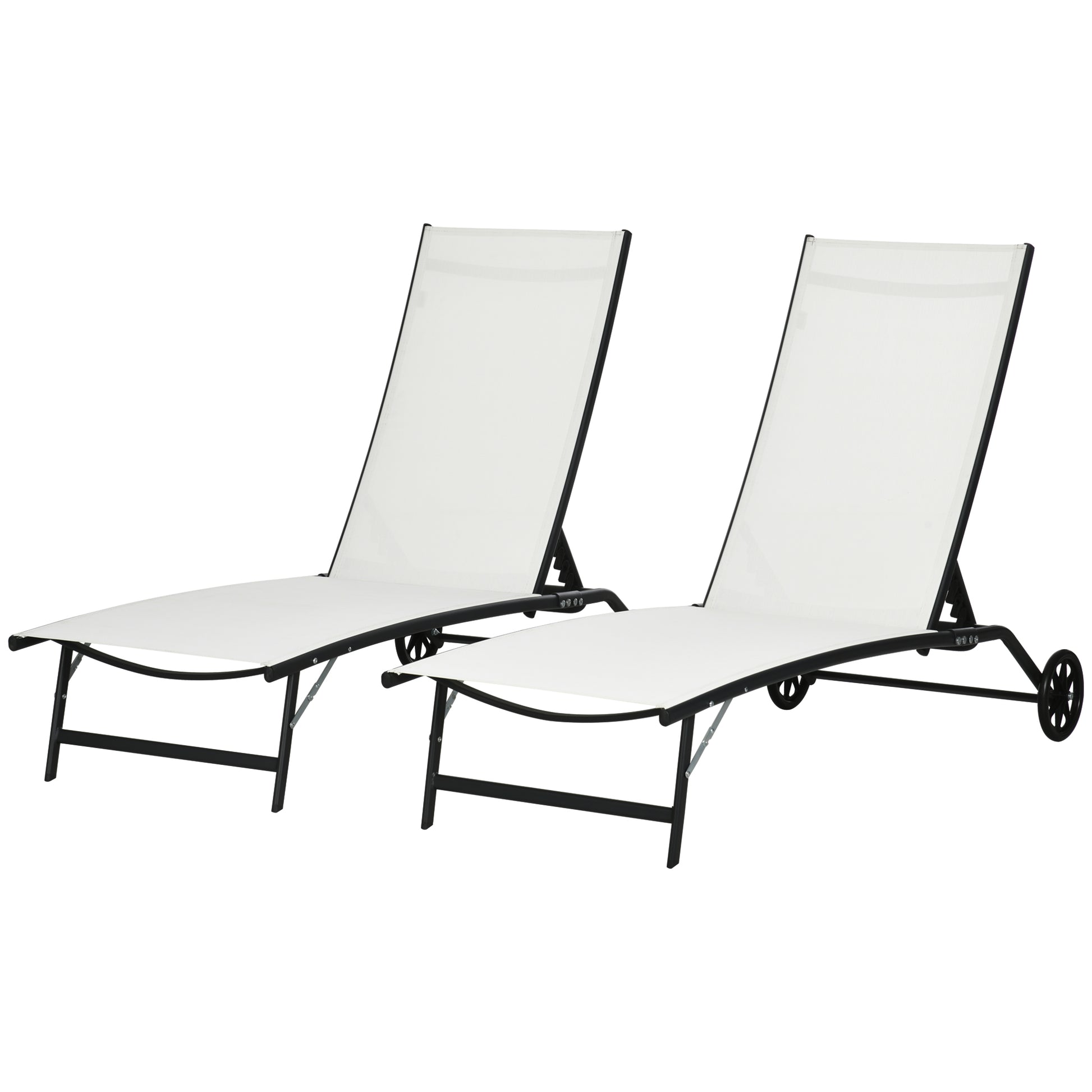 Outsunny Chaise Lounge Outdoor, 2 Piece Lounge Chair With Wheels, Tanning Chair With 5 Adjustable Positions For Patio, Beach, Yard, Pool, Cream White Cream White Fabric