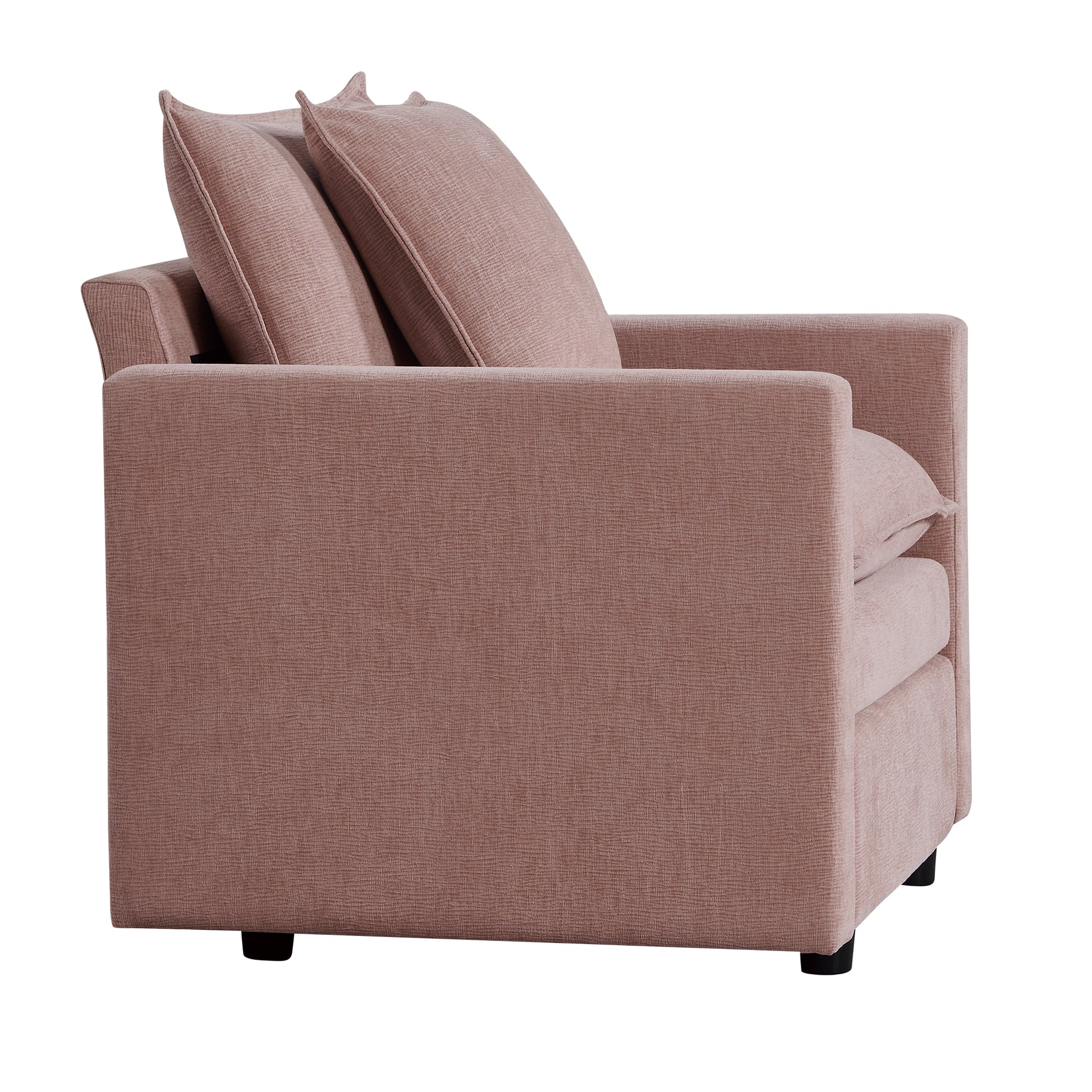 Chenille Fabric Comfy Deep Single Seat Sofa Upholstered Reading Armchair Living Room Pink Wood Foam Chenille 1 Seat
