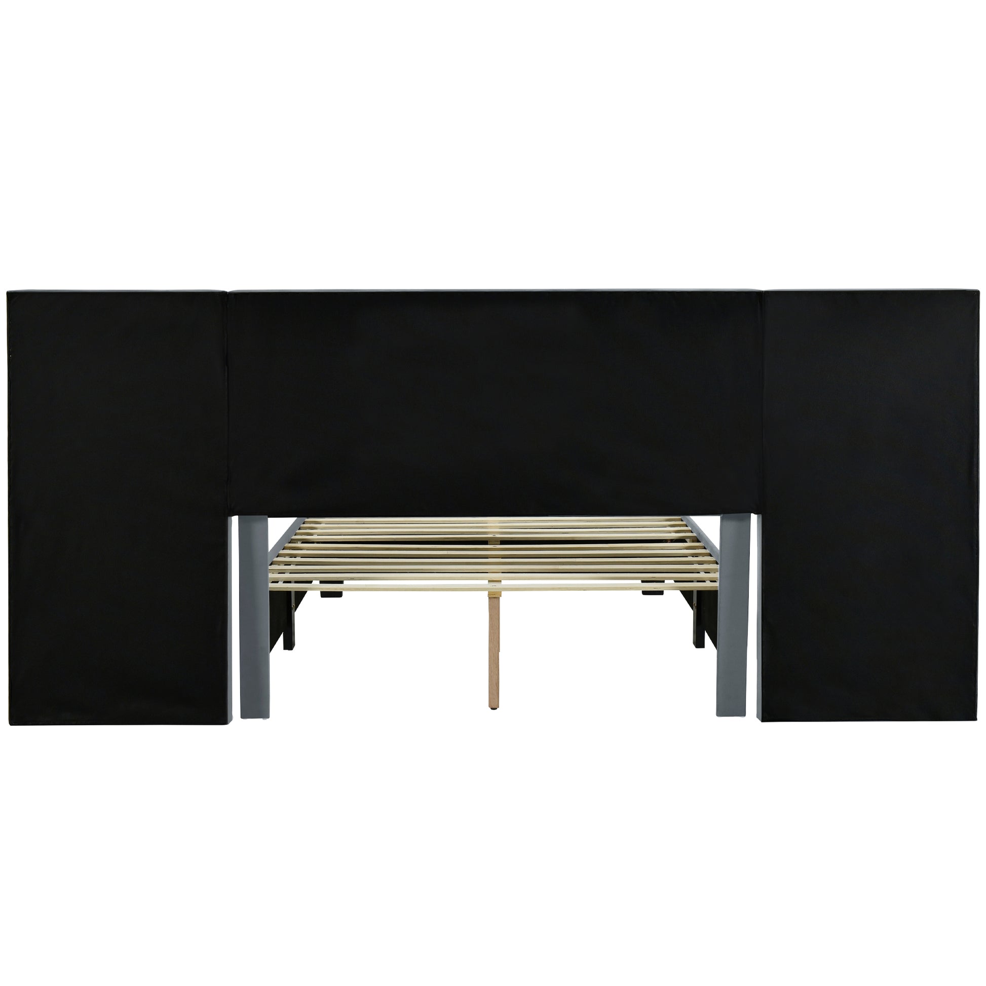 Full Size Upholstered Platform Bed With Big Headboard, Bedroom Furniture, Velvet, Gray Full Gray Plywood