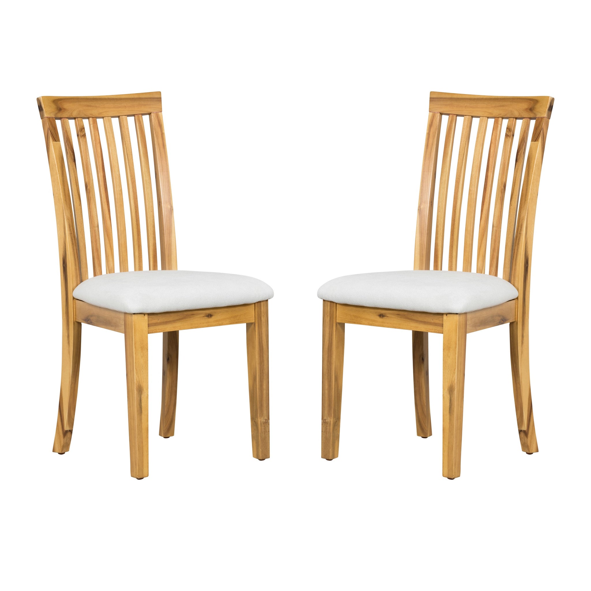 21 Inch Fabric Dining Side Chair, Slatted Back, Set Of 2, Gray, Brown Brown Light Gray Wood