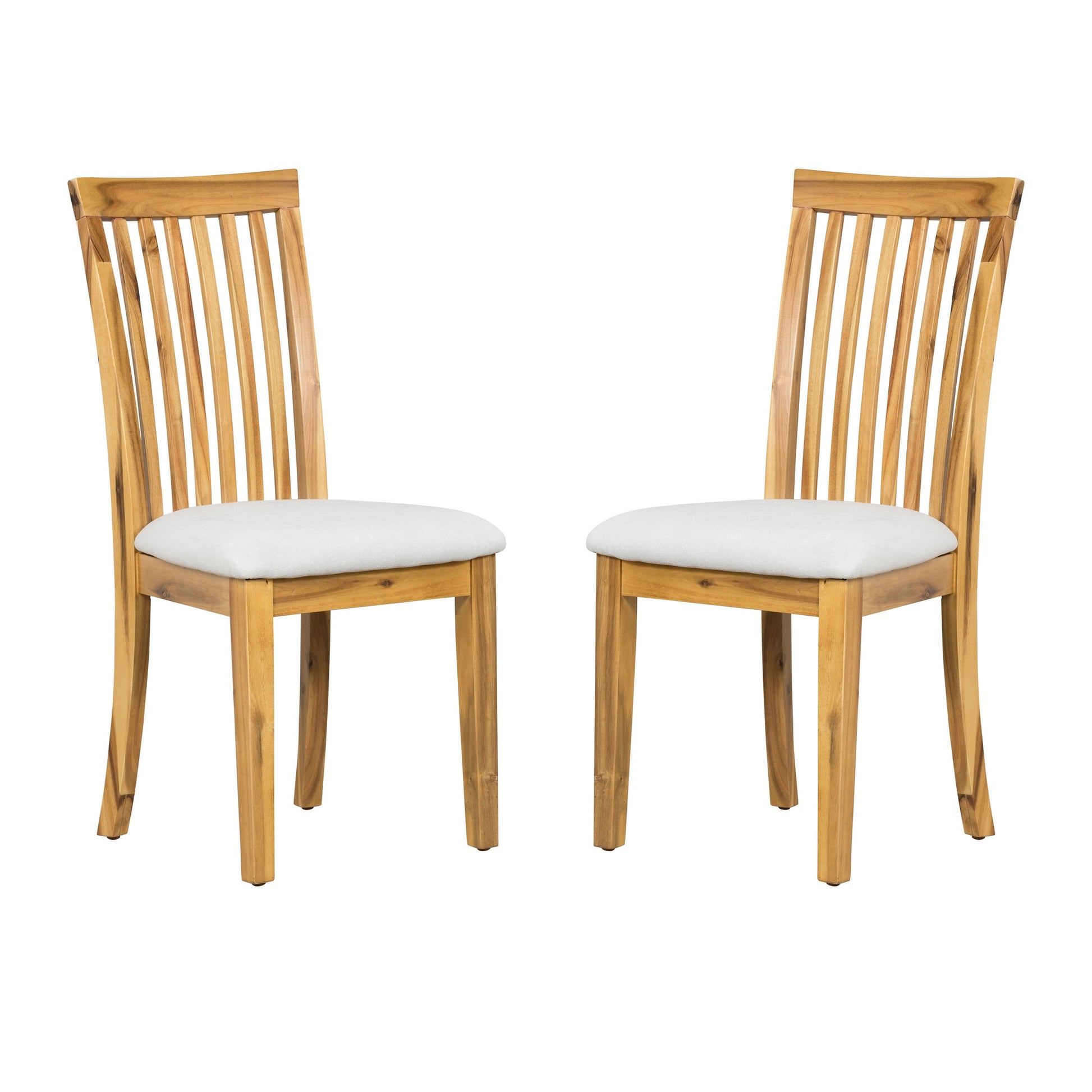 21 Inch Fabric Dining Side Chair, Slatted Back, Set Of 2, Gray, Brown Brown Light Gray Wood