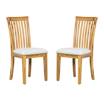 21 Inch Fabric Dining Side Chair, Slatted Back, Set Of 2, Gray, Brown Brown Light Gray Wood