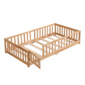 Queen Size Floor Bed With Door, Solid Wood Platform Bed Frame With Fencesuitable For Childrenpine Woodnatural Queen Natural Wood