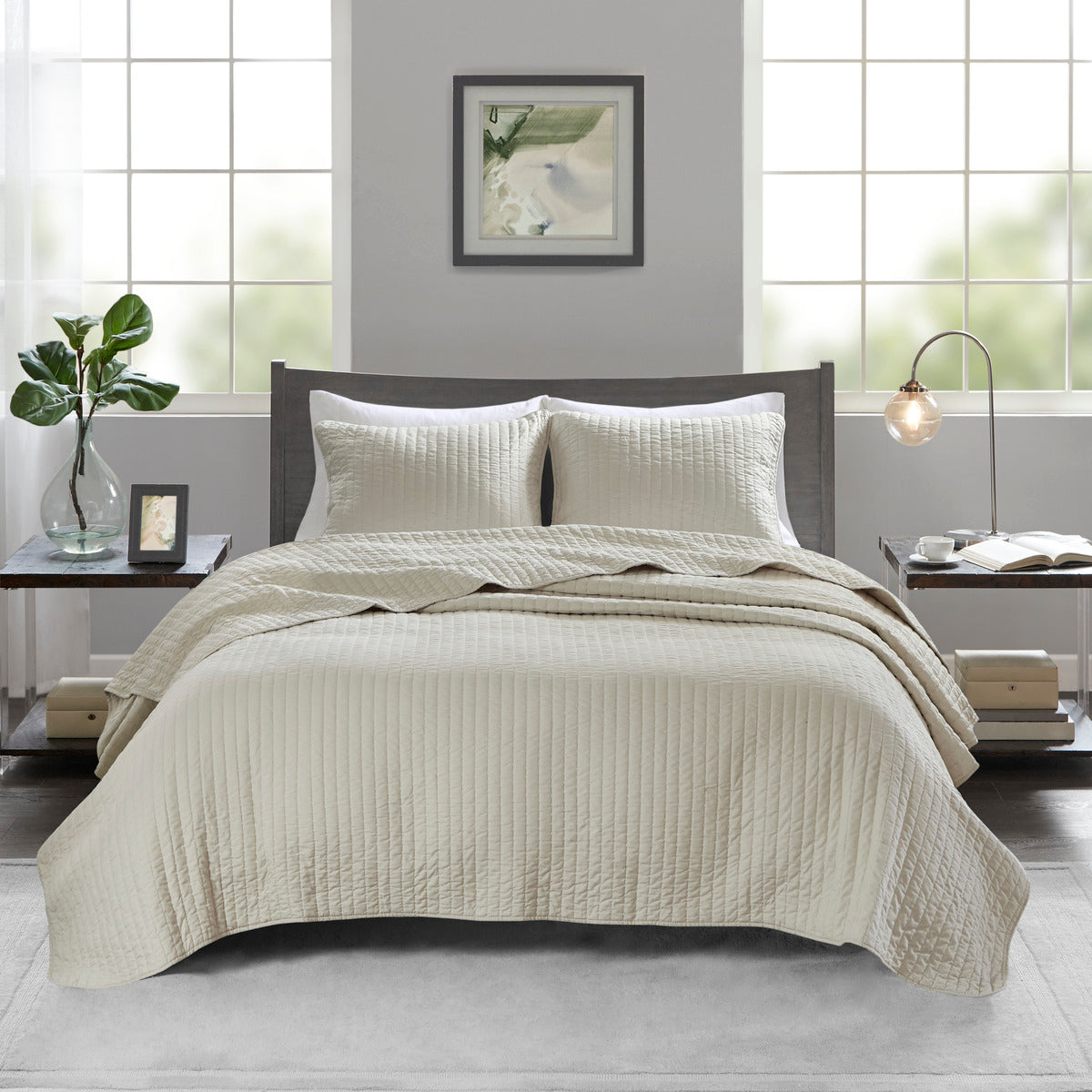 2 Piece Quilt Set Cream Twin Twin Xl Twin Cream Cotton