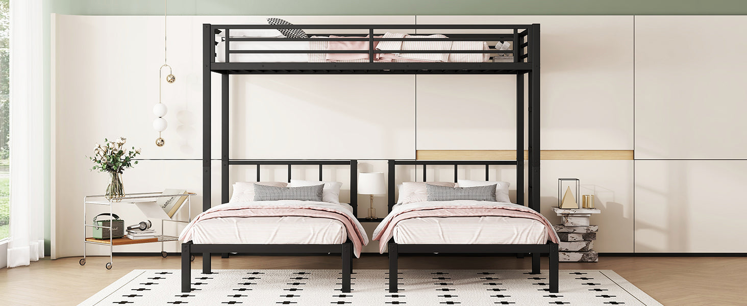 Twin Over Twin & Twin Bunk Beds For 3, Twin Xl Over Twin & Twin Bunk Bed Metal Triple Bunk Bed, Black Black Metal