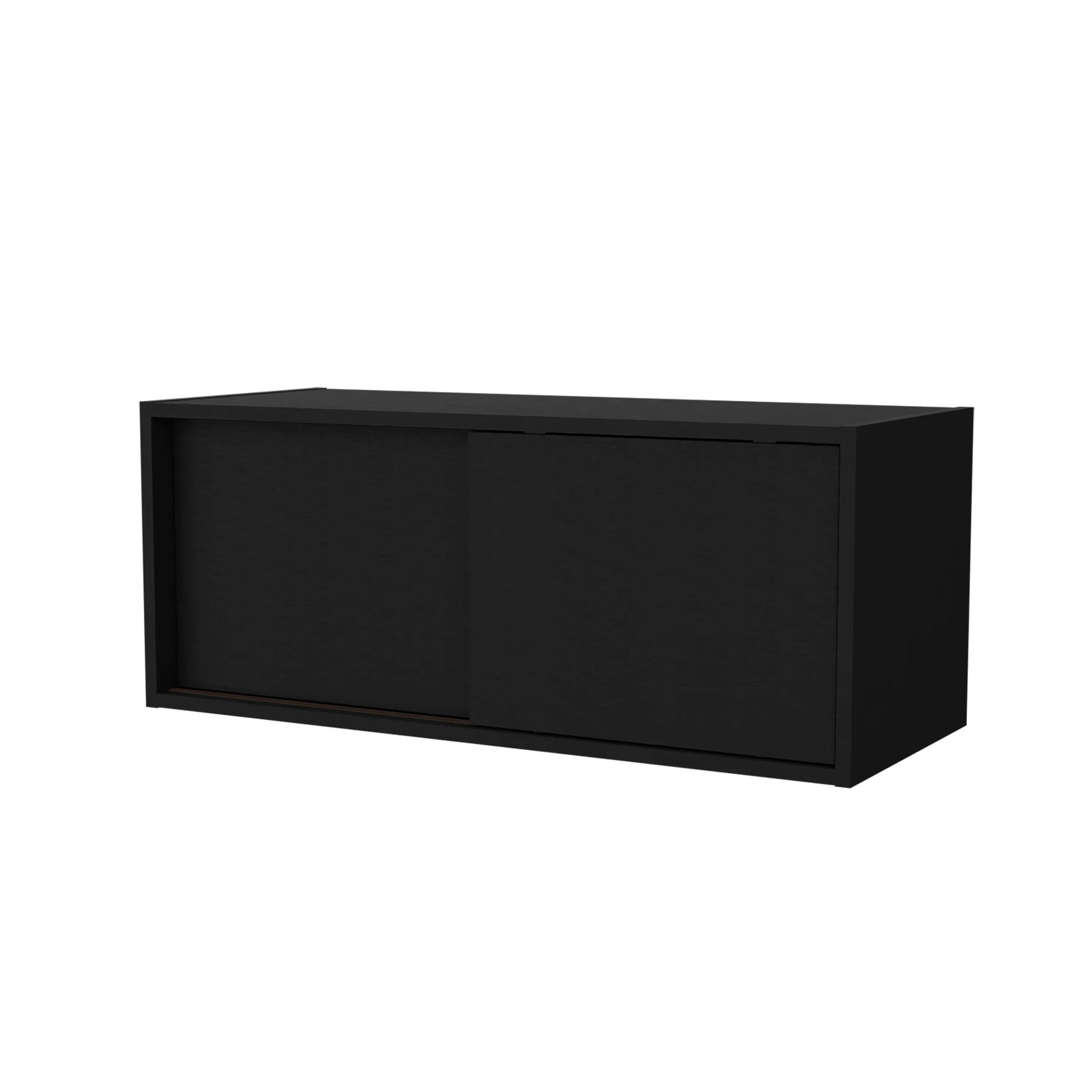 Black Floating Cabinet With Sliding Door Wall Mounted 1 2 Shelves Black Primary Living Space Sliding Doors Modern Particle Board