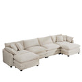Cloud Like Comfy Soft Upholstered 4 Seater Modular Sofas With 2 Ottomans, 4 Seat U Shape Corduroy Fabric Sofa,Light Beige Corduroy Fabirc Beige Corduroy 4 Seat