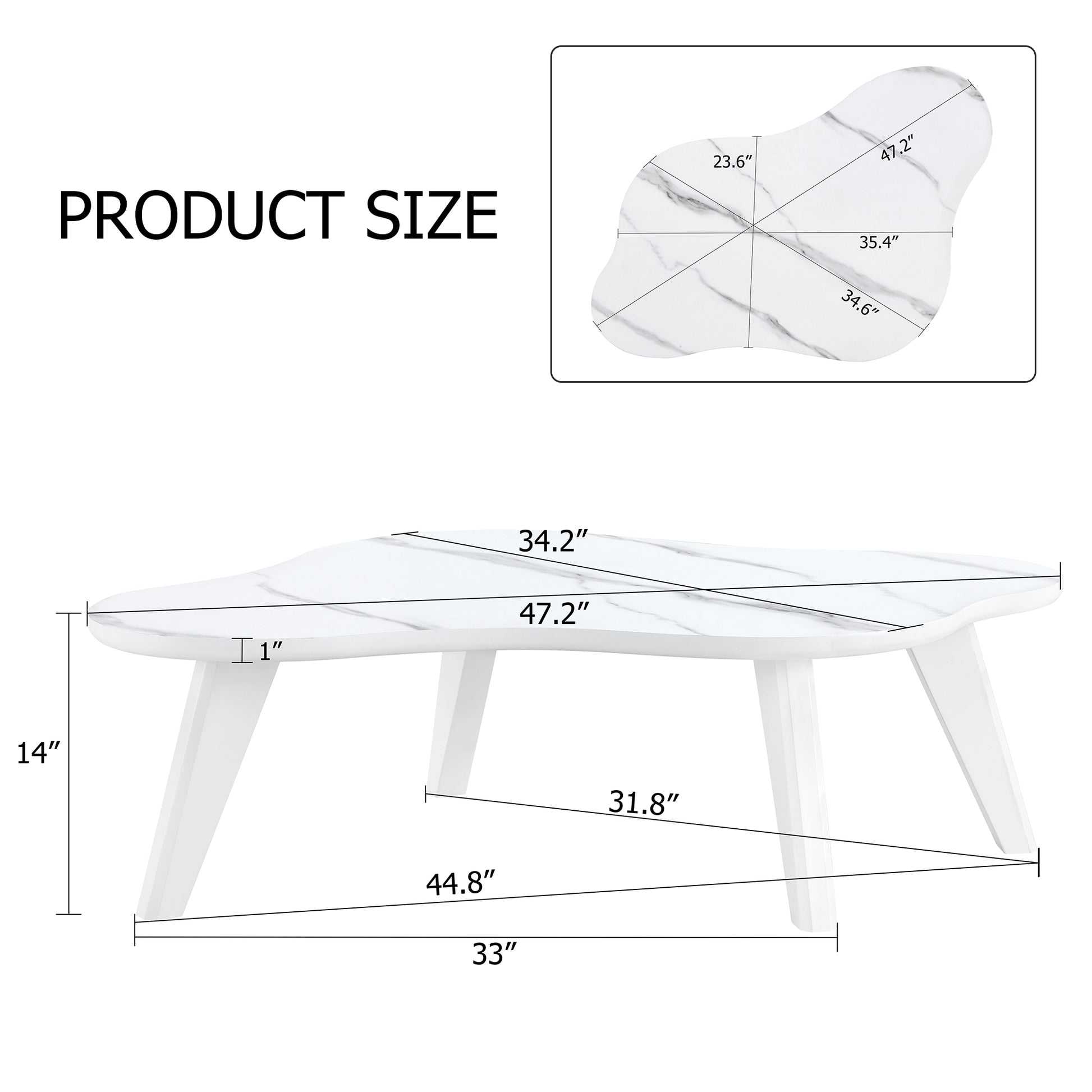 Modern Minimalist White Imitation Marble Tabletop Coffee Table. Solid Wood Spray Painted Desk Legs, Cloud Shape To Give You A Experience, Computer Desk. Suitable For Dining And Living Rooms. White Mdf