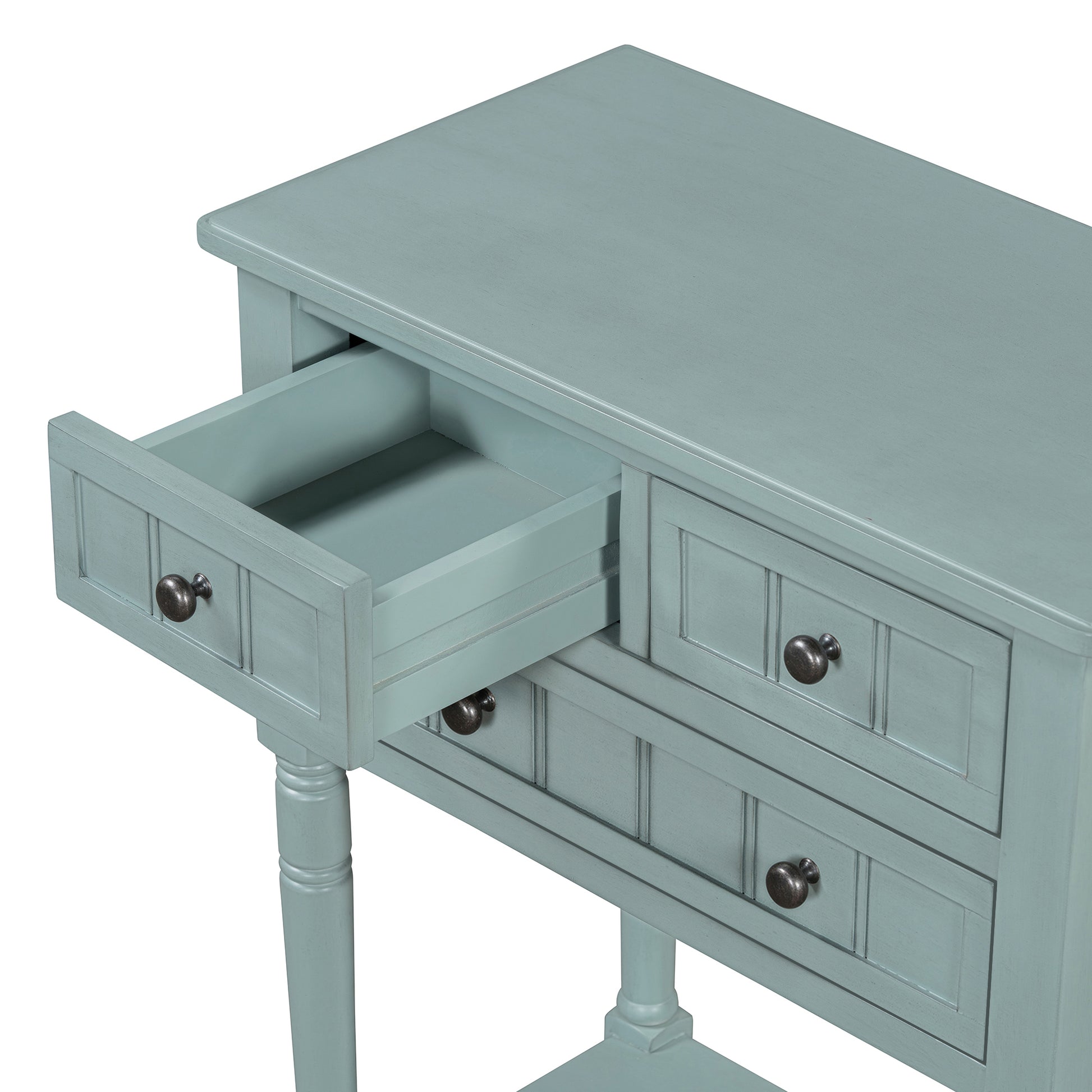 Narrow Console Table, Slim Sofa Table With Three Storage Drawers And Bottom Shelf Light Blue Light Blue Solid Wood Mdf