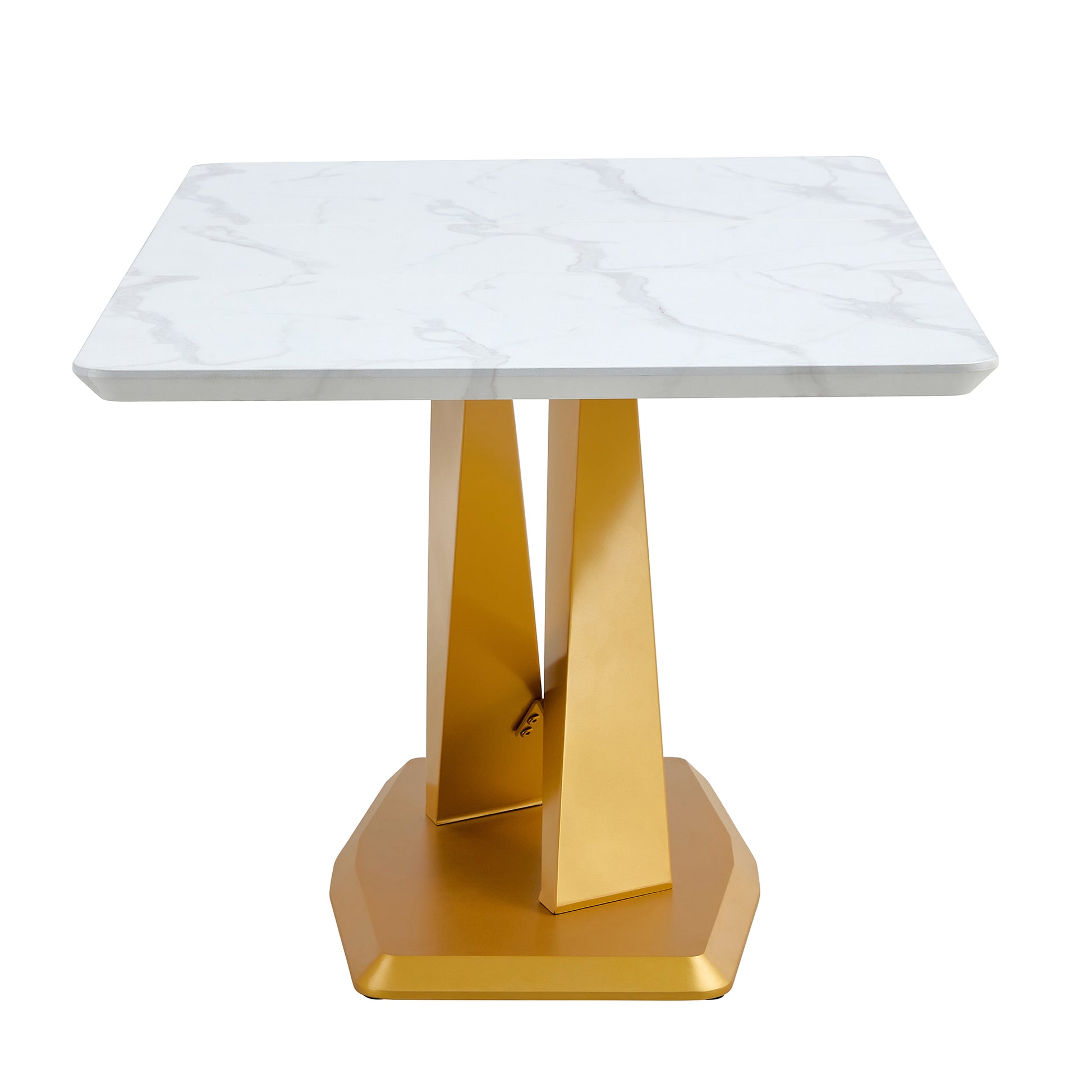 Large Modern Minimalist Rectangular White Imitation Marble Dining Table For 6 8 People With Mdf Top And Golden Legs, F 1551 Gold Mdf