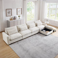 Large L Shape Sectional Corduroy Sofa,Deep Seat Couch With Storage Footstool And 4 Waist Pillows,Beige Beige Corduroy 4 Seat