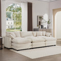 Oversized Modular Cushioned Sofa With 3 Ottomans, Modular Sofa Set To Work As Sleeper Sofa Bed6 Piece Sofa Set With One 3 Seater Sofa And Three Ottomans, Light Beige Corduroy Beige Corduroy 3 Seat