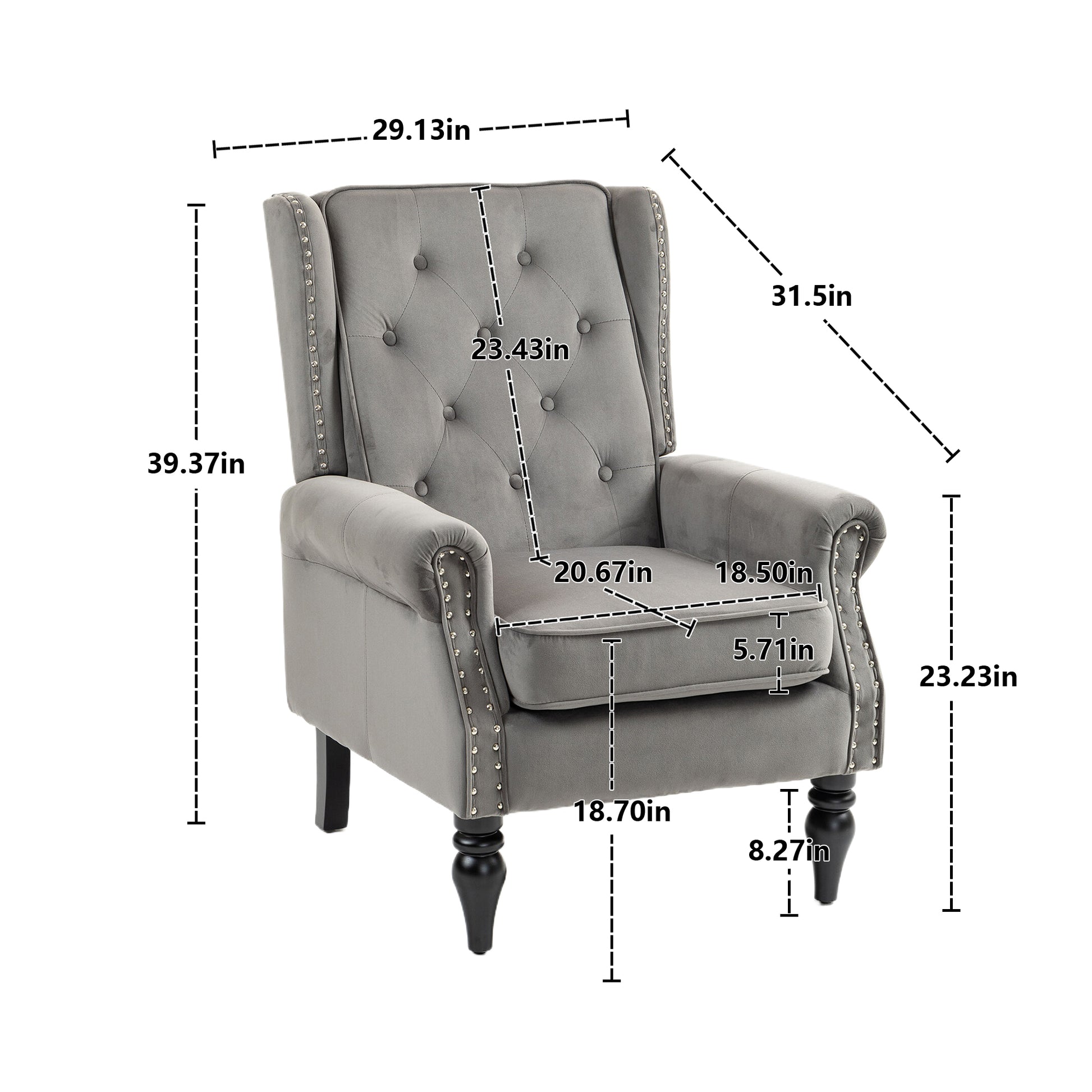Coolmore Wood Frame Armchair, Modern Accent Chair Lounge Chair With Sturdy Wood Legs For Living Room Bedroom Dark Gray Dark Gray Foam Velvet