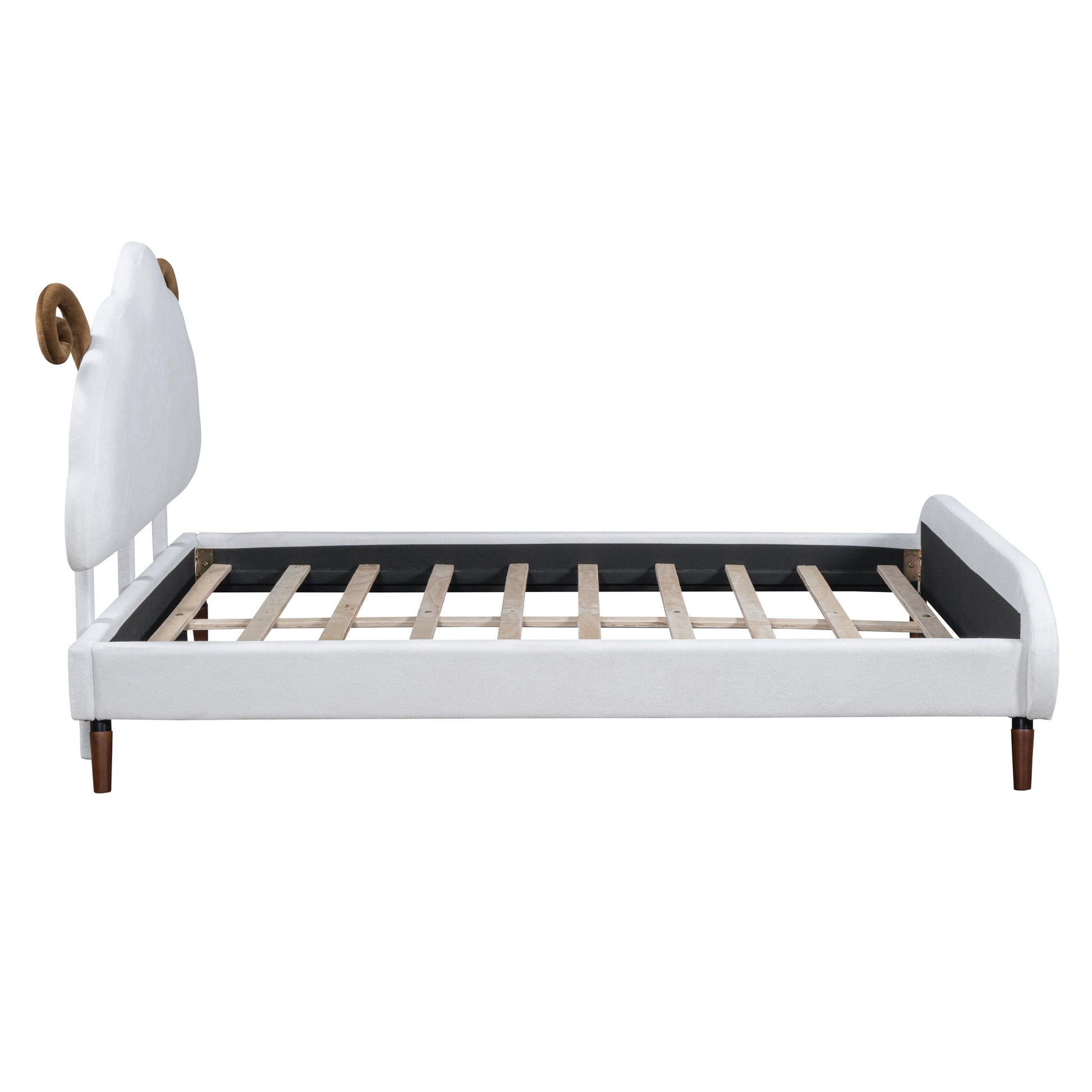 Full Size Upholstered Platform Bed With Sheep Shaped Headboard, White Full White Plywood
