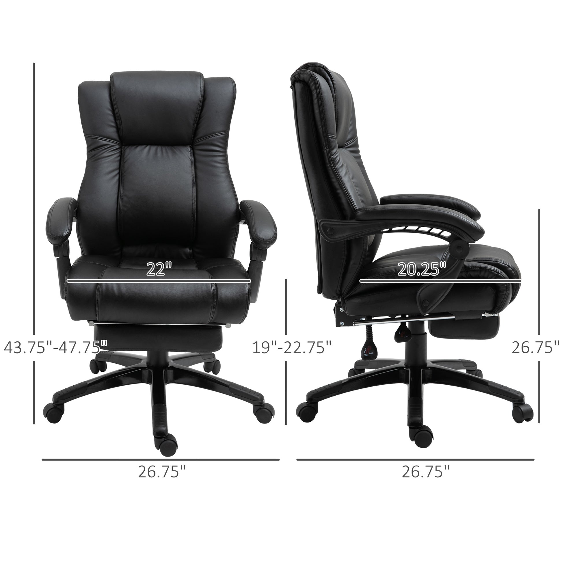 Vinsetto Executive High Back Office Chair Executive Computer Desk Chair With Pu Leather, Adjustable Height And Retractable Footrest, Black Black Pu Leather