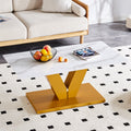 Modern Minimalist Coffee Table. Tempered Glass With Stickers Tabletop,Golden Mdf Pillars. Suitable For Living Room And Dining Room Gold Mdf Glass