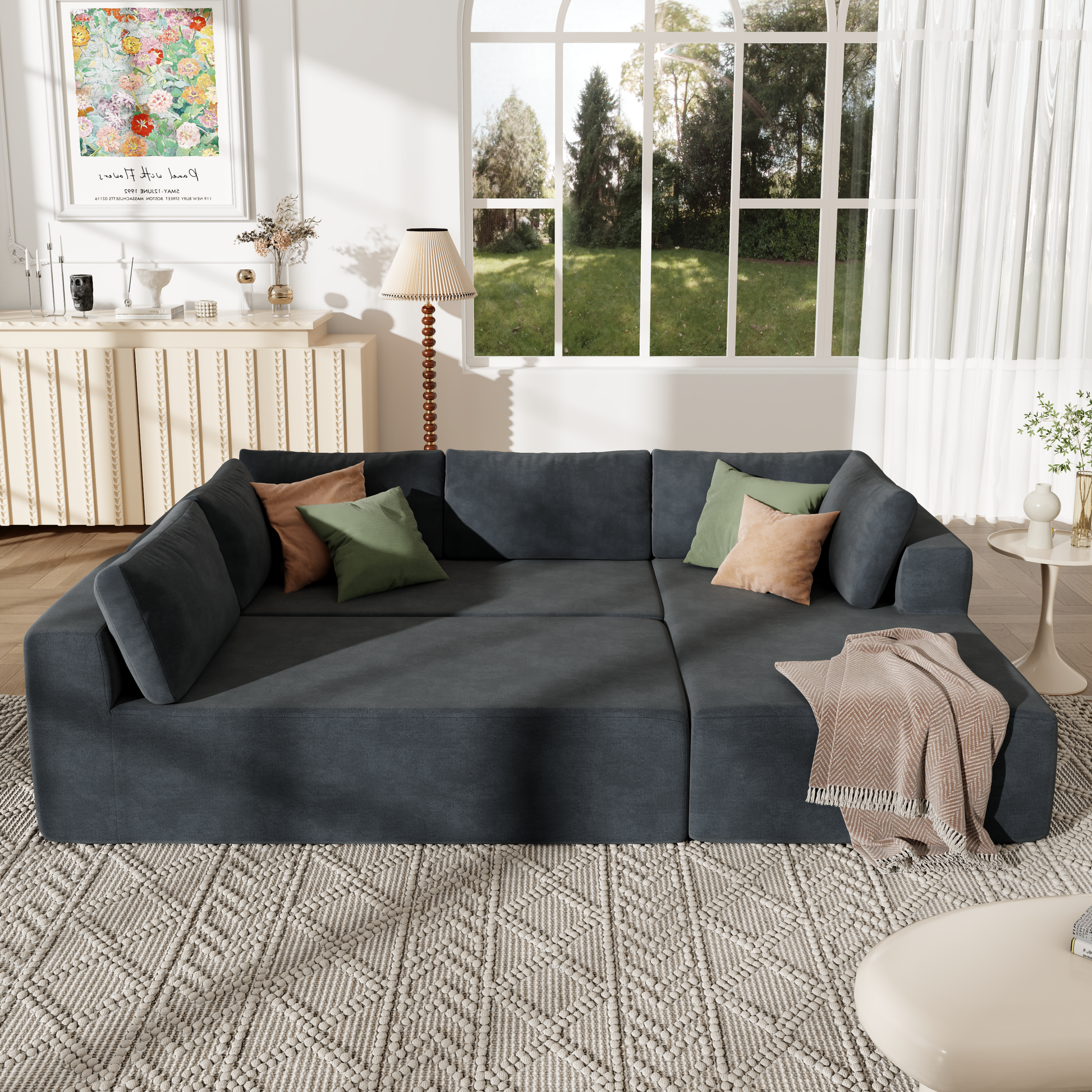 Modern Large Modular Sectional Sofa For Living Room, Bedroom, Salon, 3 Piece Free Combination Gray Polyester 3 Seat