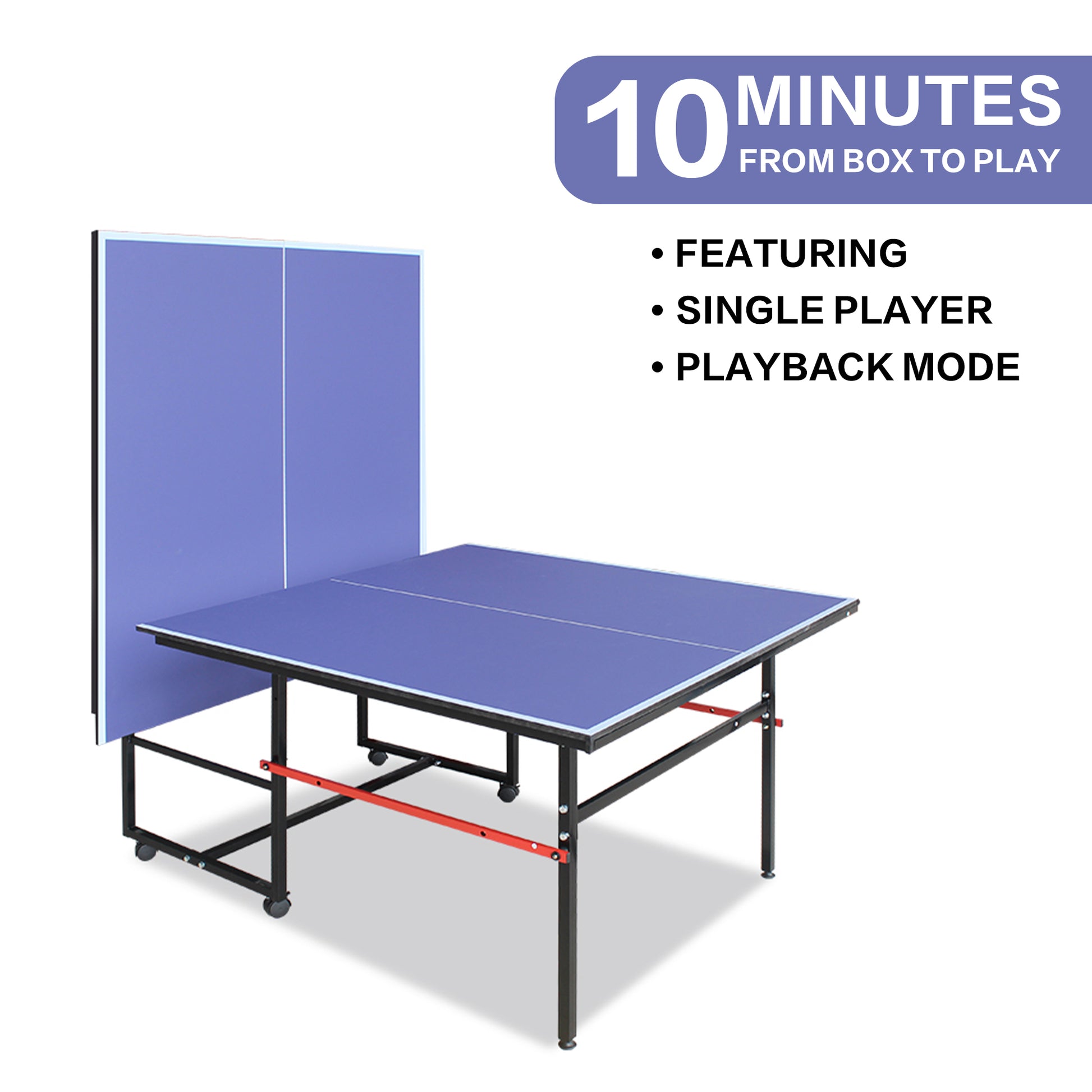 8Ft Mid Size Table Tennis Table, Foldable Ping Pong Table Blue Mdf