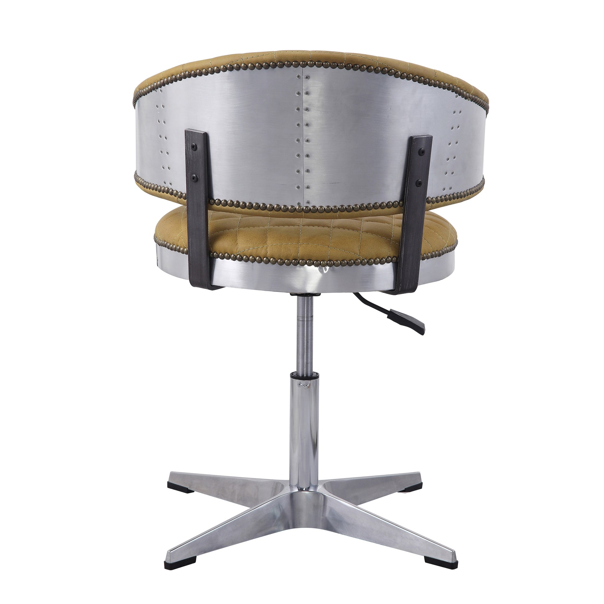Turmeric And Chrome Adjustable Swivel Tufted Stool Yellow Primary Living Space Leather